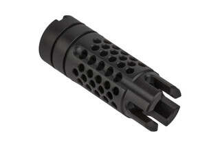 The SLR Rifleworks Synergy comp has a 14x1 left hand thread pitch for use on AK-47 rifles